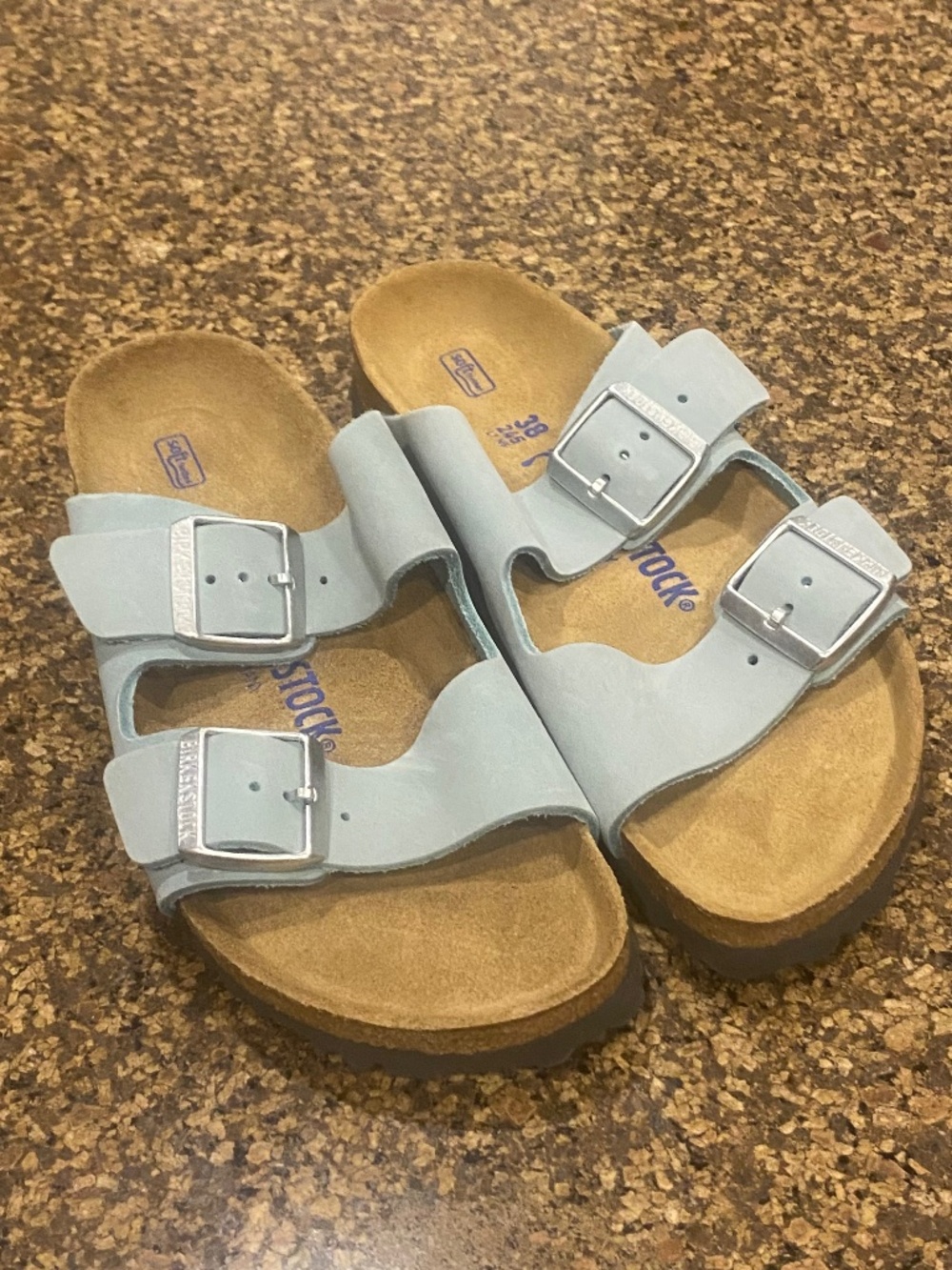 Birkenstock Arizona EU38/US7 Narrow Fit Soft Footbed Faded Aqua Nubuck